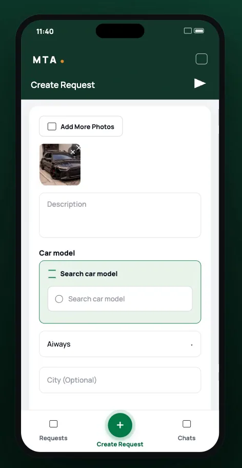 MTA app: a photo of the part attached to a new request